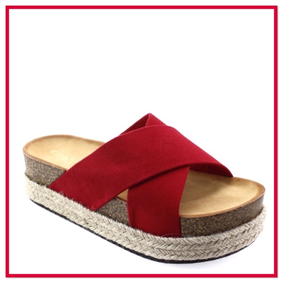 Cherish Shoes - Elegant Indira Red X-Strap Espadrille Slide Sandal